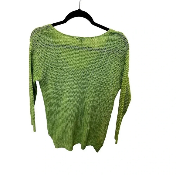 J Jill Womens Green Crochet Open Knit V Neck 3/4 Sleeve Sweater Top Size Small - Picture 2 of 3